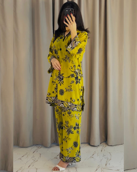 Printed Lawn cotton Co-ord sets parrot Green