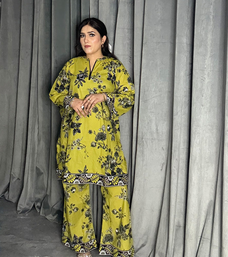 Printed Lawn cotton Co-ord sets parrot Green