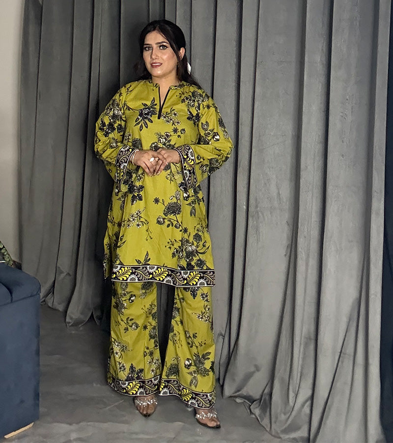 Printed Lawn cotton Co-ord sets parrot Green