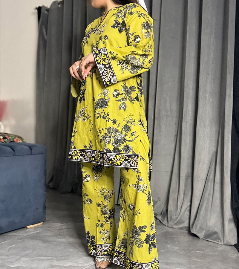 Printed Lawn cotton Co-ord sets parrot Green